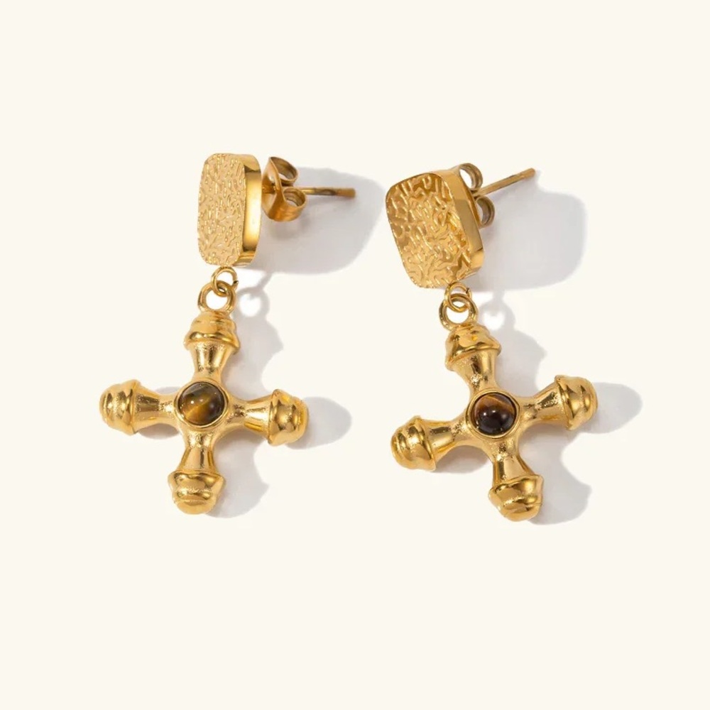 18k Gold Plated Cross Dangle Earrings